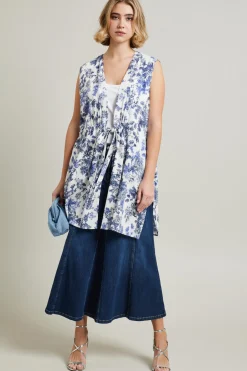 Gilet in viscosa e lino - Bianco Blu