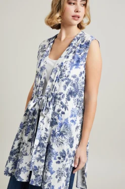 Gilet in viscosa e lino - Bianco Blu
