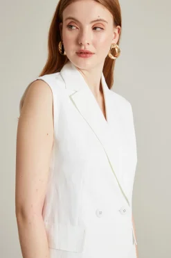 Gilet lungo in lino - Bianco