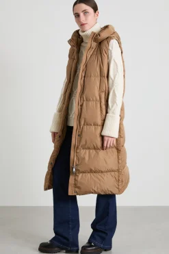 Gilet lungo in taffetà antigoccia - Cammello