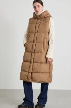 Gilet lungo in taffetà antigoccia - Cammello