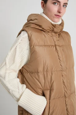 Gilet lungo in taffetà antigoccia - Cammello