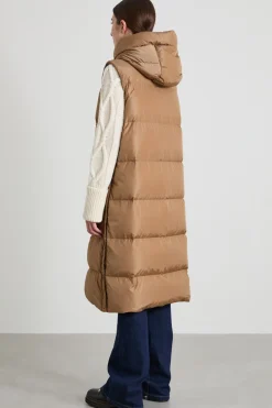 Gilet lungo in taffetà antigoccia - Cammello