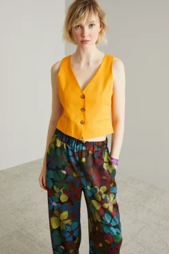 Gilet misto lino - Giallo