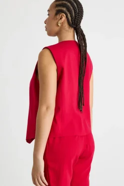 Gilet monopetto in tessuto armaturato - Rosso
