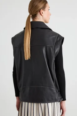 Gilet oversize in pelle - Nero