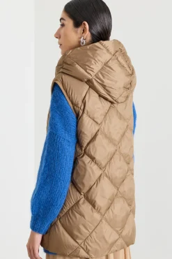 Gilet trapuntato con cappuccio - Cammello