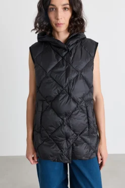 Gilet trapuntato con cappuccio - Nero