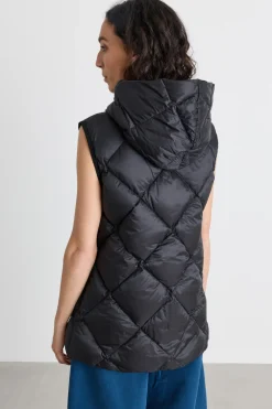 Gilet trapuntato con cappuccio - Nero