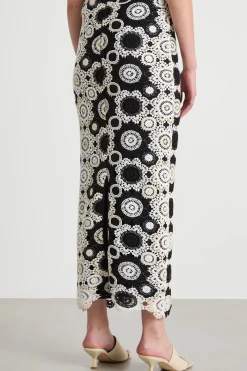 Gonna a colonna in macramè - Bianco Nero