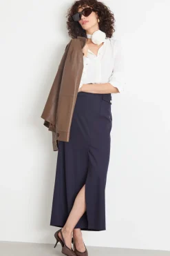 Gonna a colonna in twill - Blu
