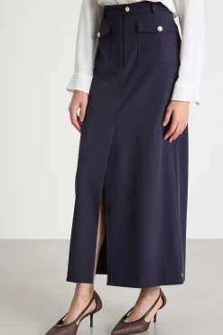 Gonna a colonna in twill - Blu