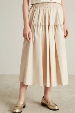 Gonna ampia in cotone - Beige Chiaro