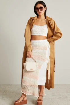 Gonna a pareo in maglia a rete - Bianco Rosa