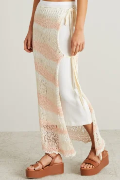 Gonna a pareo in maglia a rete - Bianco Rosa