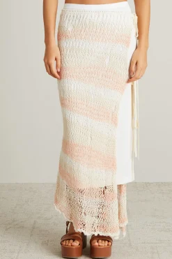 Gonna a pareo in maglia a rete - Bianco Rosa
