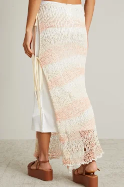Gonna a pareo in maglia a rete - Bianco Rosa