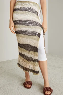Gonna a pareo in maglia a rete - Marrone Bianco