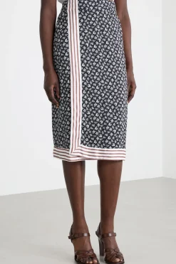 Gonna a pareo in twill stampato - Black