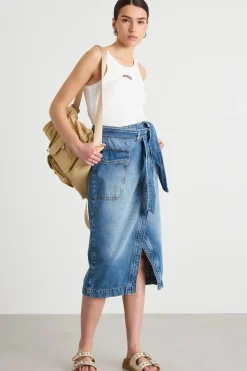 Gonna a portafoglio in jeans - Blu