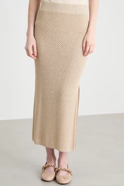 Gonna a punto traforato - Beige