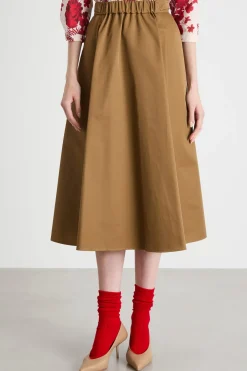 Gonna a ruota in gabardina - Marrone