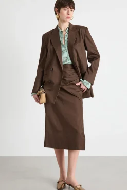 Gonna a tubino con drappeggio - Marrone
