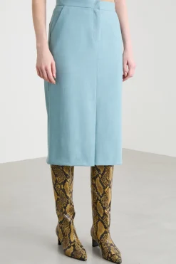 Gonna a tubino con spacco - Azzurro