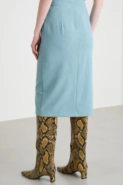 Gonna a tubino con spacco - Azzurro