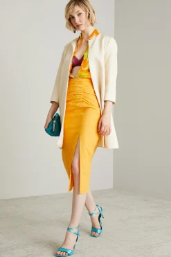 Gonna a tubino con spacco - Giallo