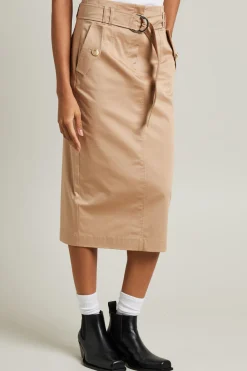 Gonna a tubino in cotone - Beige