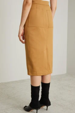 Gonna a tubino in gabardina - Cammello
