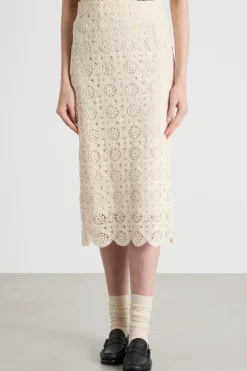 Gonna a tubino in macramé - Avorio