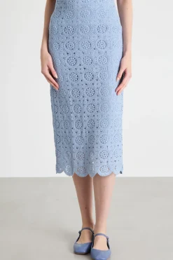 Gonna a tubino in macramé - Azzurro