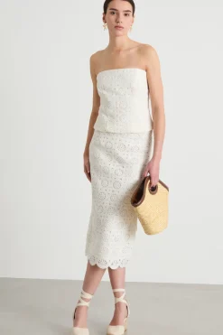Gonna a tubino in macramé - Bianco