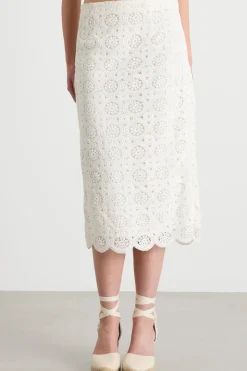 Gonna a tubino in macramé - Bianco