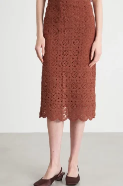 Gonna a tubino in macramé - Marrone
