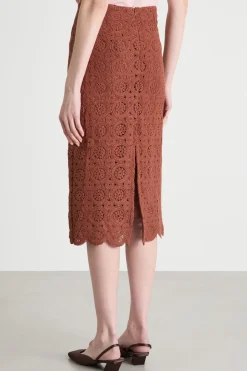 Gonna a tubino in macramé - Marrone