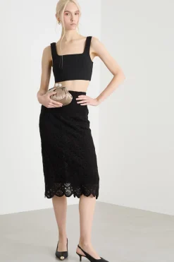 Gonna a tubino in macramé - Nero