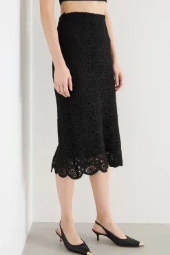 Gonna a tubino in macramé - Nero