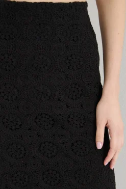 Gonna a tubino in macramé - Nero