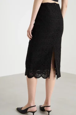Gonna a tubino in macramé - Nero