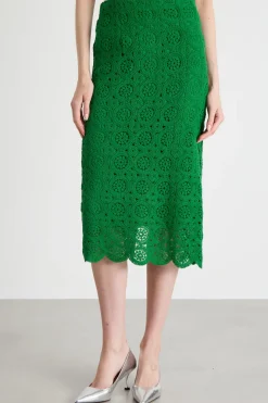 Gonna a tubino in macramé - Verde