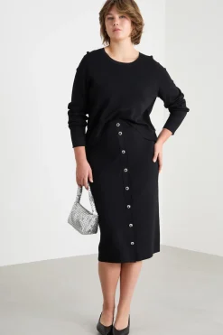 Gonna a tubino in maglia con bottoni - Nero
