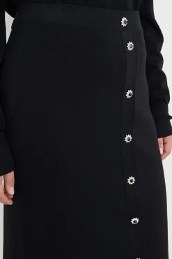 Gonna a tubino in maglia con bottoni - Nero