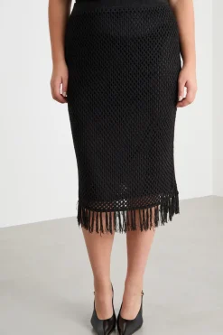 Gonna a tubino in maglia traforata - Nero