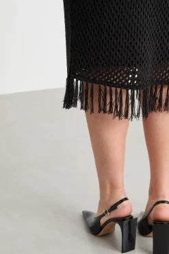 Gonna a tubino in maglia traforata - Nero