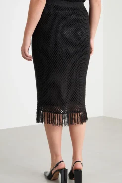 Gonna a tubino in maglia traforata - Nero