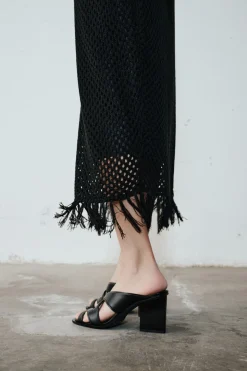 Gonna a tubino in maglia traforata - Nero
