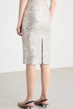 Gonna a tubino in paillettes - Argento